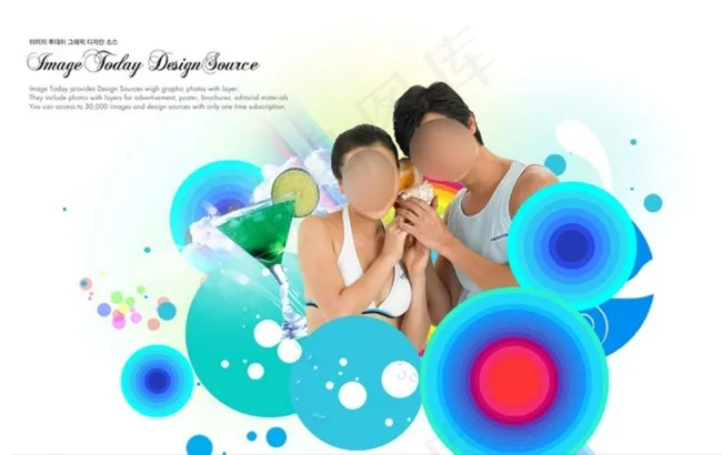 时尚圆圈图案与人物等PSD分层素材