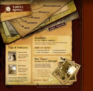 复古怀旧旅游网站psd模板