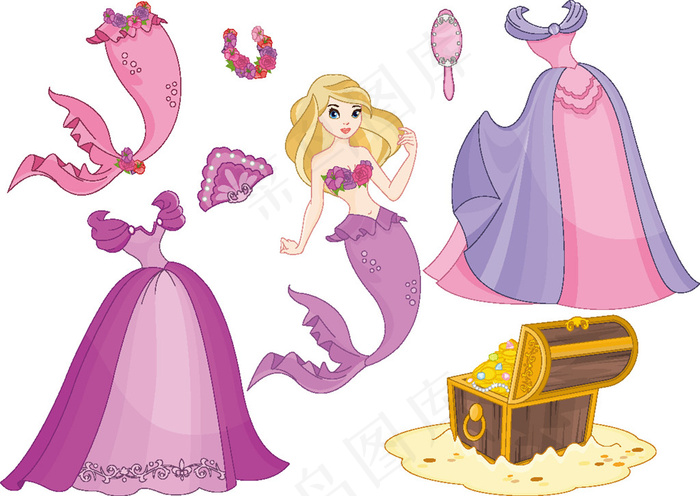 卡通美人鱼与宝藏