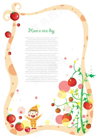 新鲜西红柿与卡通边框