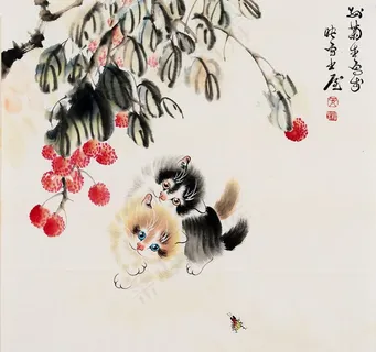 荔枝藤下的猫儿图片