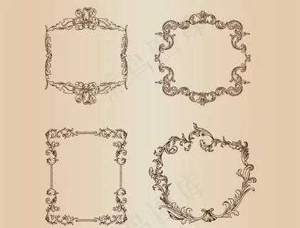 4个复古欧式花边矢量素材
