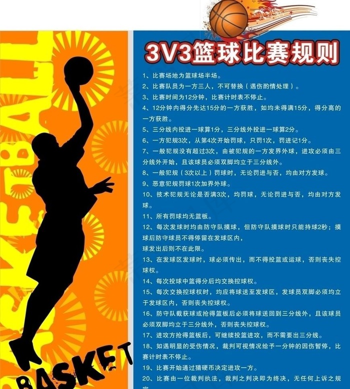 3v3篮球赛规则海报图片cdr矢量模版下载