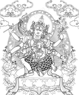 唐卡 叶衣母 线勾图黑白图图片