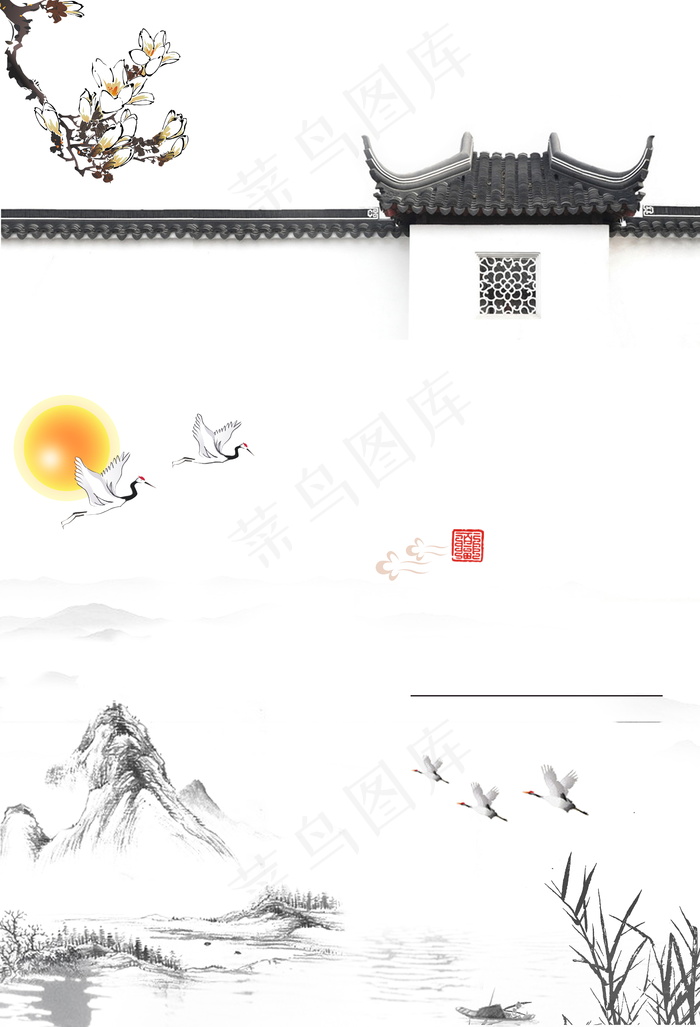 清雅古风房屋广告背景(4725X6929(DPI:200))psd模版下载