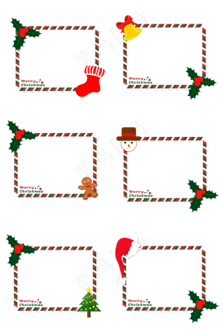 圣诞节圣诞元素贺卡边框组PNG,免抠元素