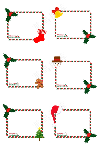 圣诞节圣诞元素贺卡边框组PNG,免抠元素