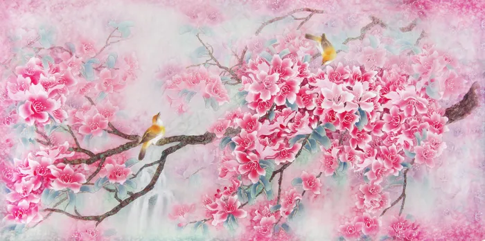 工笔花鸟红花