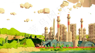 C4D小岛火山建筑工业PNG素材