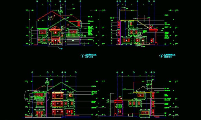 A型别墅正 后 侧立面