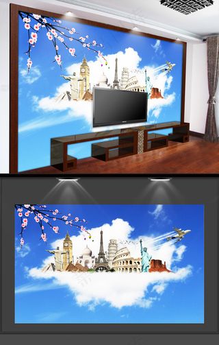 欧美旅游风景电视背景墙