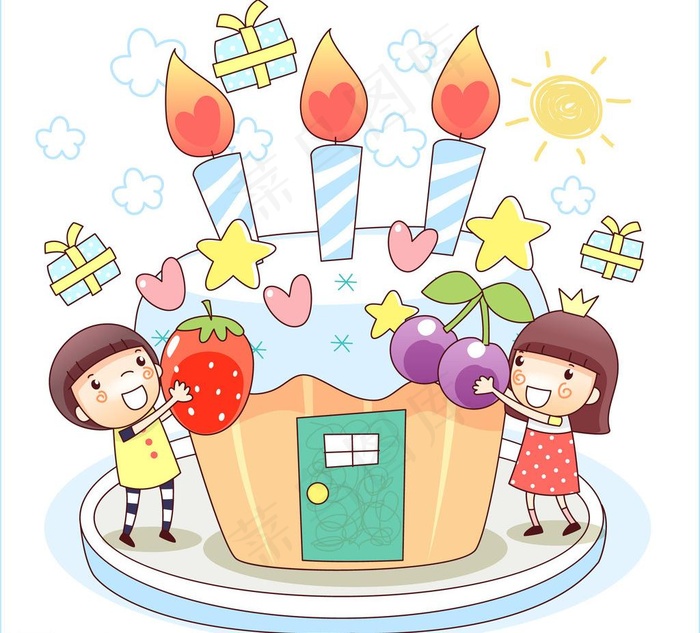 装点蛋糕形房屋的孩子