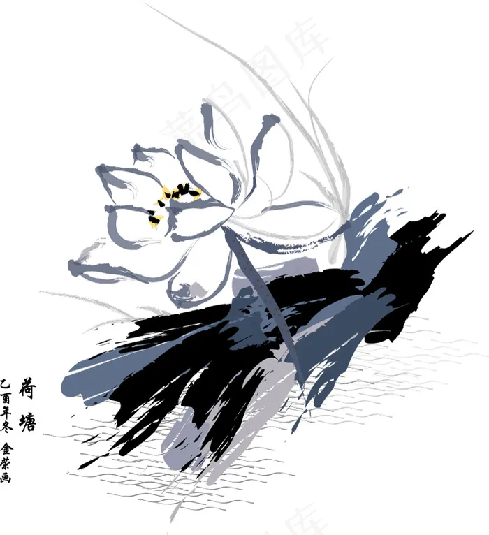 精美水墨荷花ai矢量模版下载