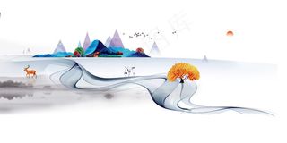 新中式地产高端开幕展板背景素材