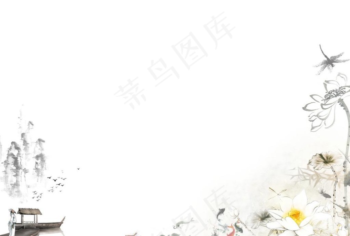 水墨荷花图片(5740X4205(DPI:300))psd模版下载