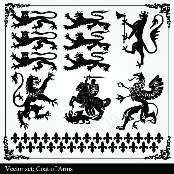 复古欧式狮子剪影矢量素材eps,ai矢量模版下载