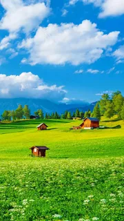 蓝天白云下草原上的木屋高清摄影图片 蓝天白云下草原上的木屋高清摄影图片