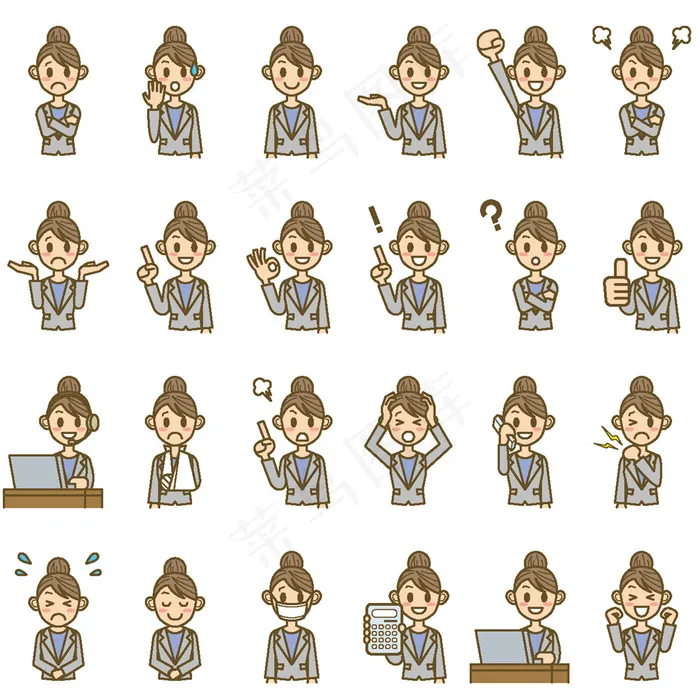 卡通商务女士eps,ai矢量模版下载