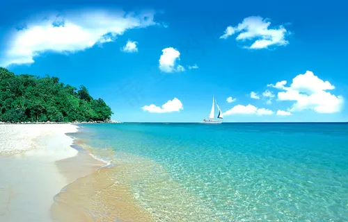 蓝天绿水海滩图片 蓝天绿水海滩图片