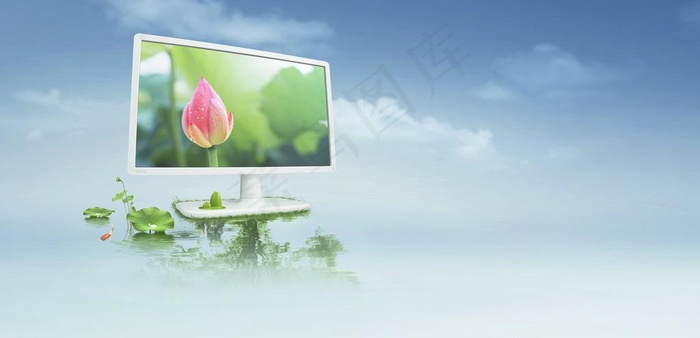 显示器荷花背景图图片(7595X4096(DPI:300))psd模版下载