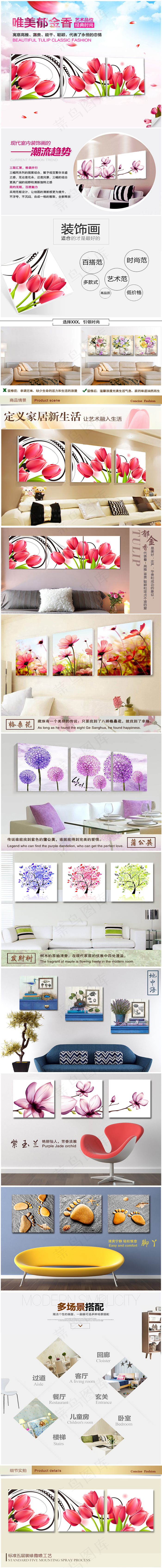 淘宝三联无框画手机端详情页模板(790X9573(DPI:72))psd模版下载
