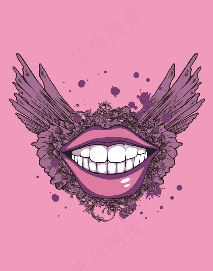 前卫街头元素科技感动感插画嘴唇翅膀