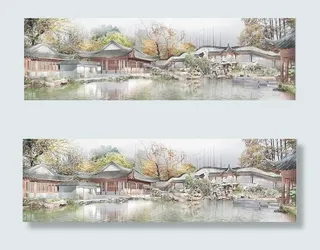 江南水乡 徽式建筑表现PSD素材源...