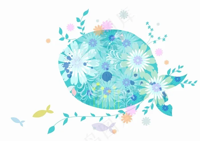 蓝色花卉插画矢量素材ai矢量模版下载