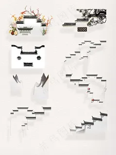 中式传统马头墙徽派建筑设计元素装饰图案 中式传统马头墙徽派建筑设计元素装饰图案