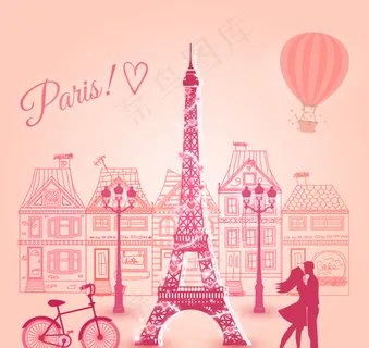 浪漫粉色巴黎插画矢量素材图片