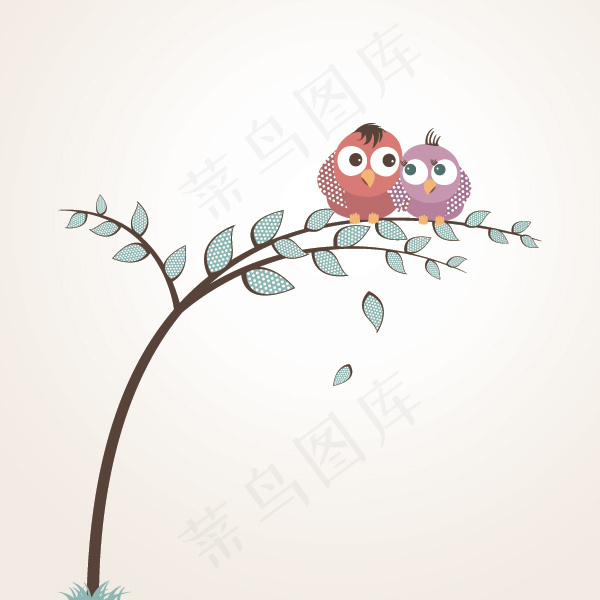 卡通可爱小鸟情侣矢量素材eps,ai矢量模版下载