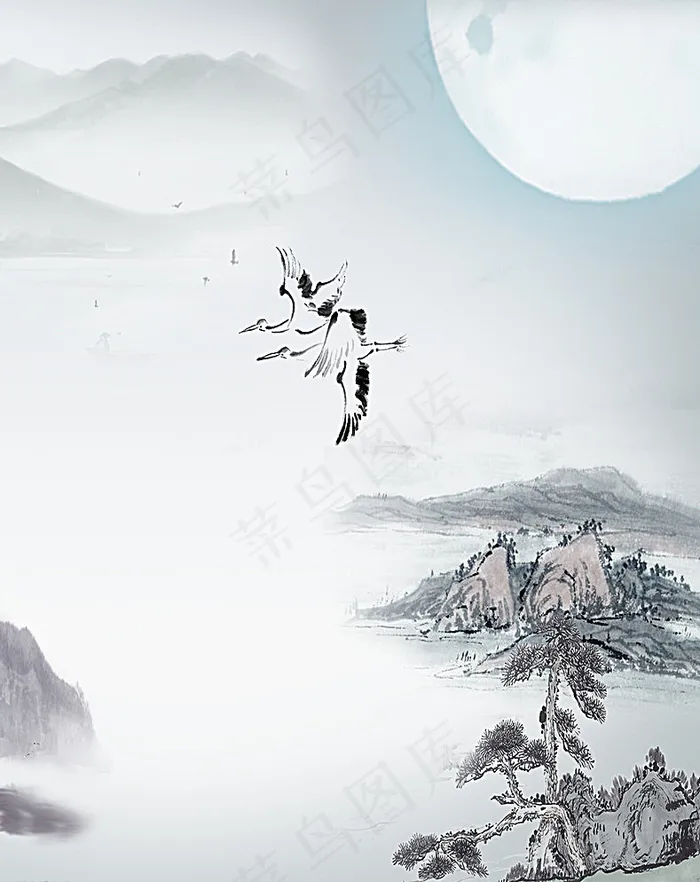 水墨山水图片psd模版下载