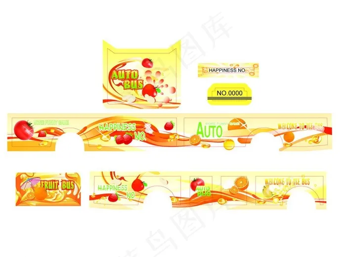 公交巴士水果贴纸图片ai矢量模版下载
