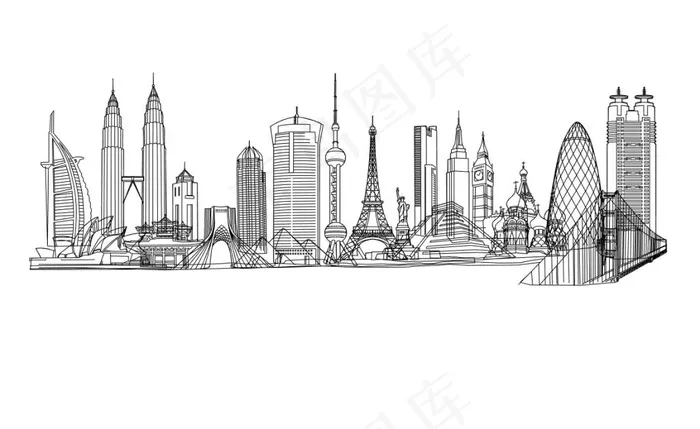 上海外滩线描图ai矢量模版下载