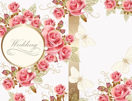 浪漫花卉婚礼请柬矢量图 AIai矢量模版下载