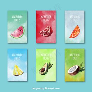 可爱水彩水果夏季卡片矢量图设计