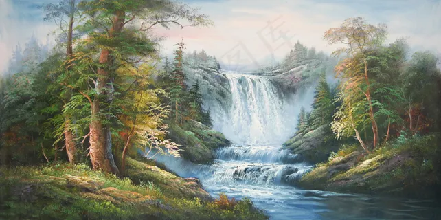 树林景油画图片