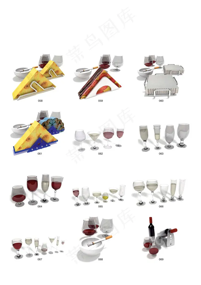 红酒酒瓶酒杯模型