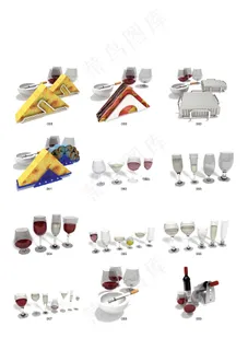 红酒酒瓶酒杯模型 红酒酒瓶酒杯模型