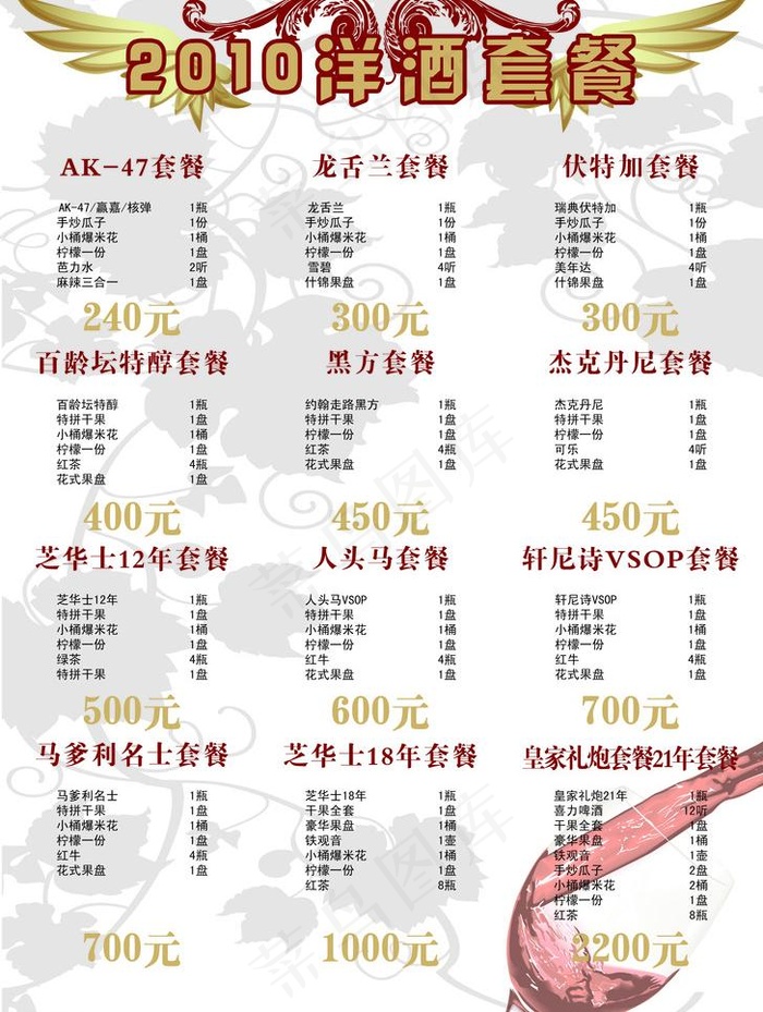 2010洋酒套餐图片psd模版下载
