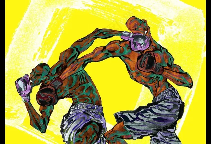 手绘人物拳击运动员图片(4724X3425(DPI:300))psd模版下载