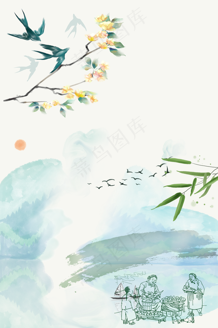 简约水墨端午背景