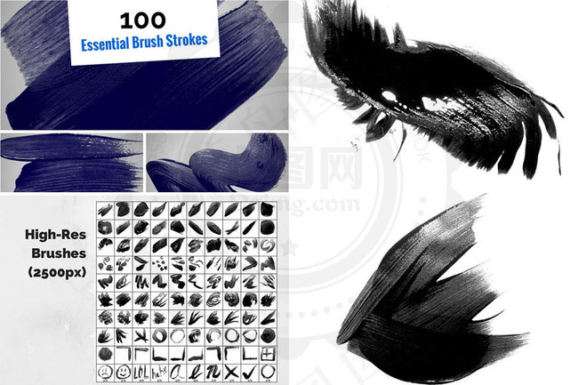 100款高清晰毛笔笔融效果笔刷