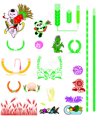 绿色麦穗线条矢量图绿色麦穗线条矢量图