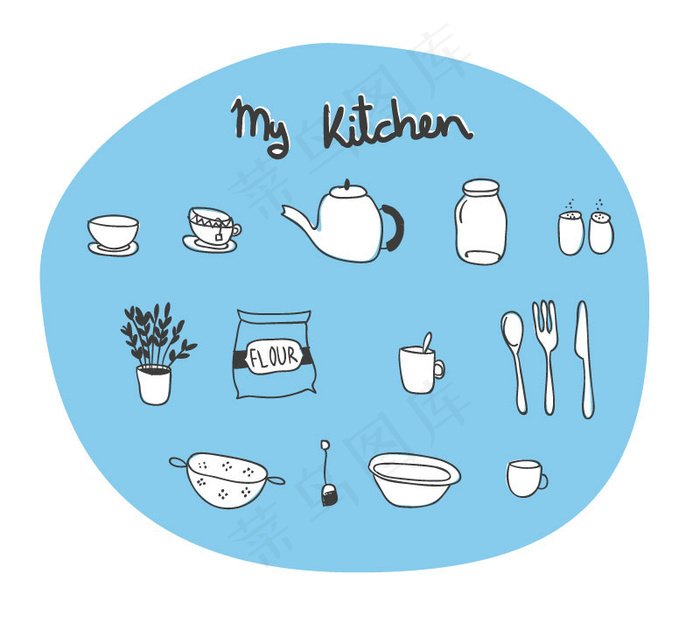 手绘厨房元素