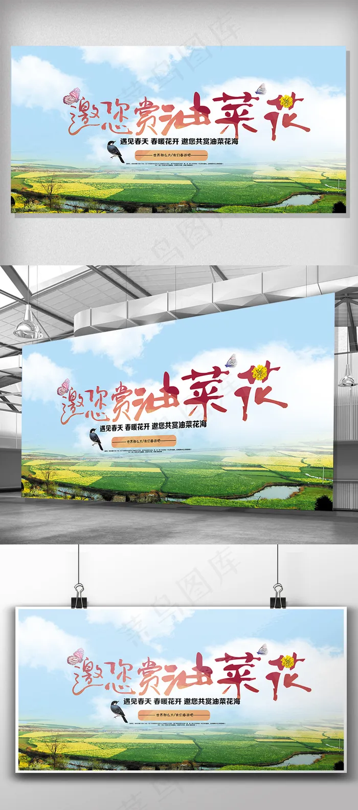 简约唯美邀您赏油菜花展板(1024X2314(DPI:72))psd模版下载