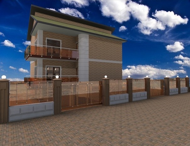 一个篱笆卷闸门由玻璃和不锈钢这是一...