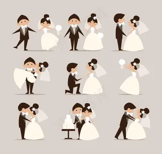 卡通结婚婚纱求婚公主抱分层插画