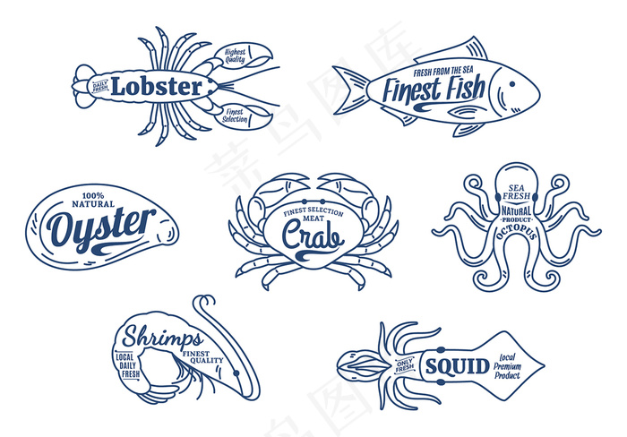 2017年蓝色简约线条海鲜餐厅龙虾...