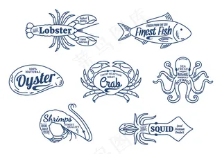 2017年蓝色简约线条海鲜餐厅龙虾...